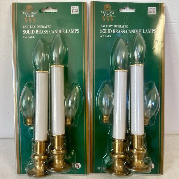 Lot of two battery operated solid brass candle lamps two Lamps Per pack  Holiday - Picture 1 of 6